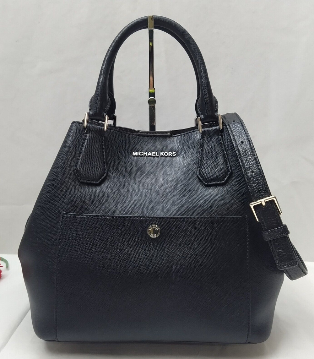 Michael Kors Black Leather Double Handles Satchel Crossbody Bag